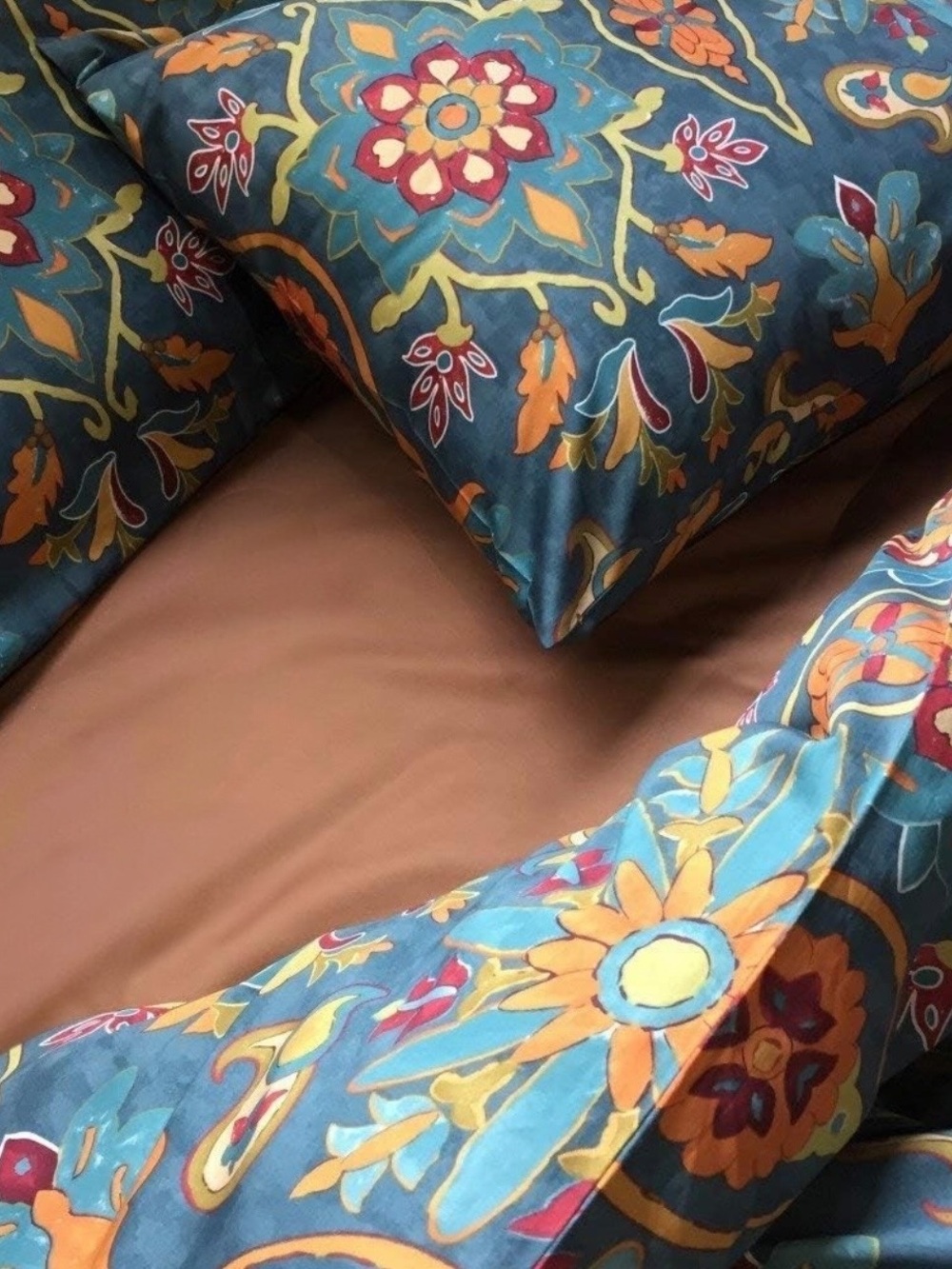 NEW Anthro Blue Damask Boho Queen King Egyptian Cotton Bedding Duvet & Sham Set - Picture 10 of 13
